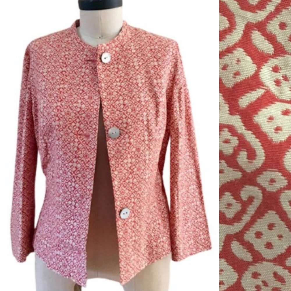 Sigrid Olsen Silk Cotton Jacquard Ikat Tile Print Lightweight Jacket Blazer XS/2